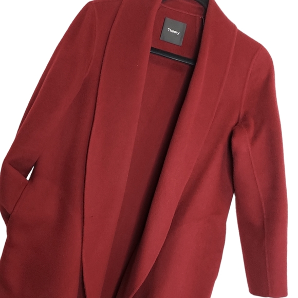Theory Blazer Womens - Burgundy Wool Blend Open Jacket - Picture 4 of 7